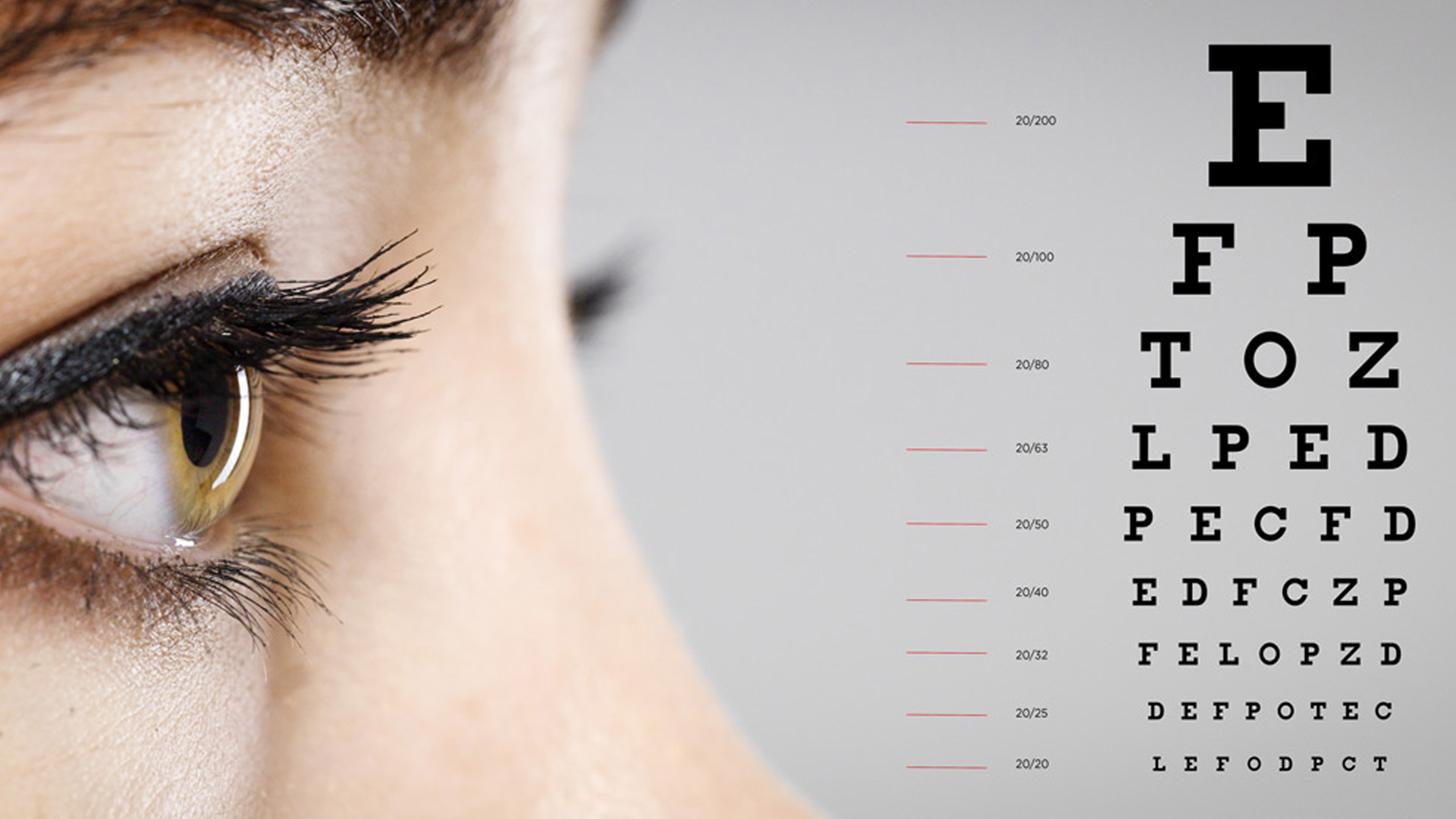 Eye chart beside a patient's eye
